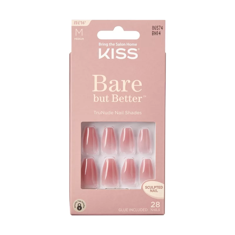 Kiss Products Bare-But-Better Press-On Fake Nails - Medium Coffin - Nude - 28ct