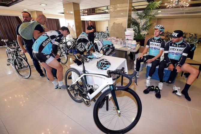 Etixx-QuickStep riders prepare for training in Calpe, Spain.