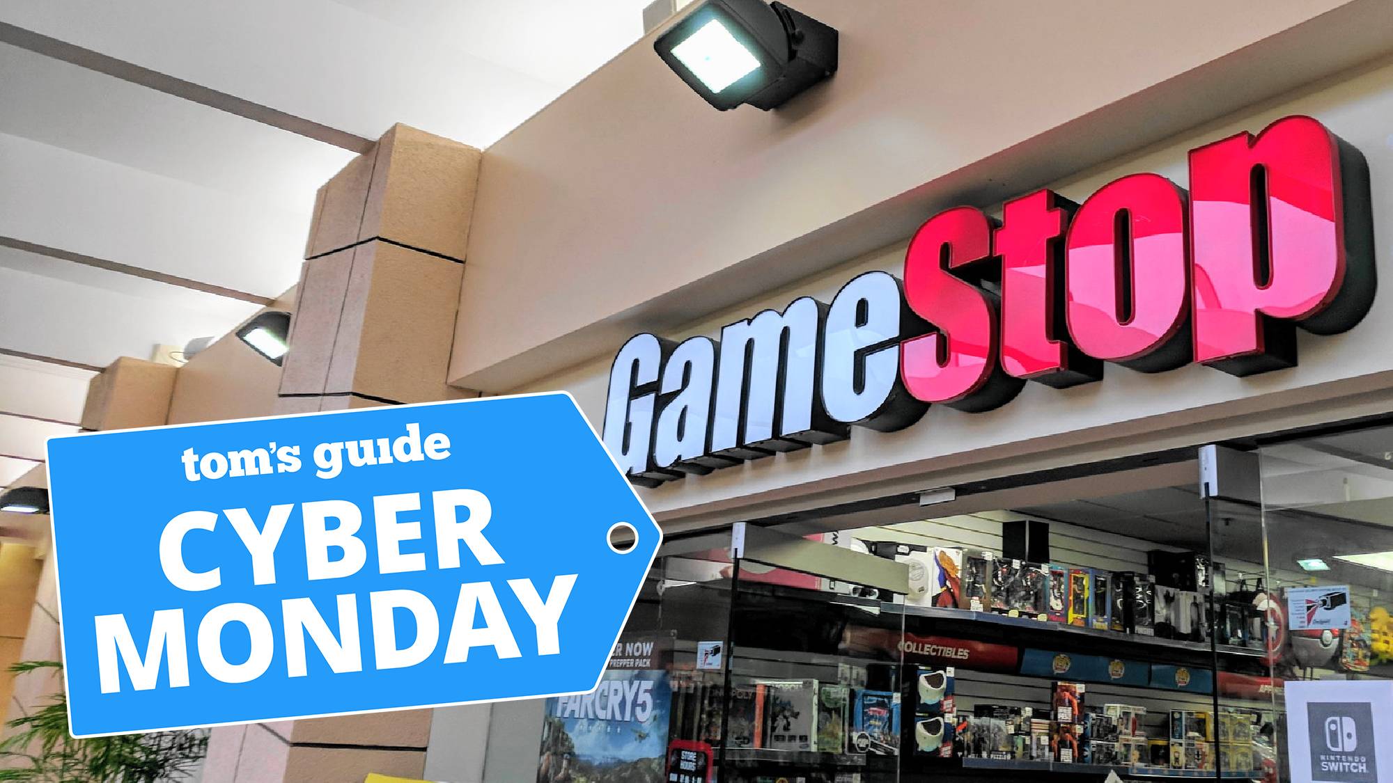 GameStop store sign with a Cyber Monday deal tag