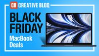 Text reads Black Friday MacBook deals beside an image of the latest MacBook Air 13