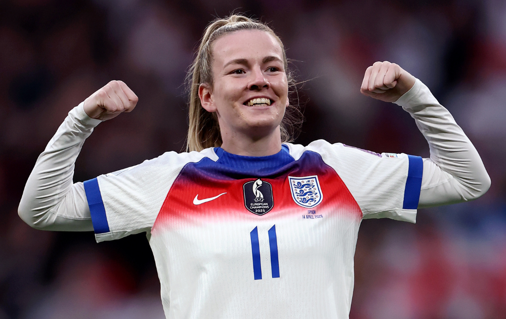 Lauren Hemp celebrates for England