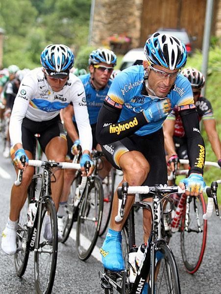 George Hincapie (Columbia) radios in for instructions.