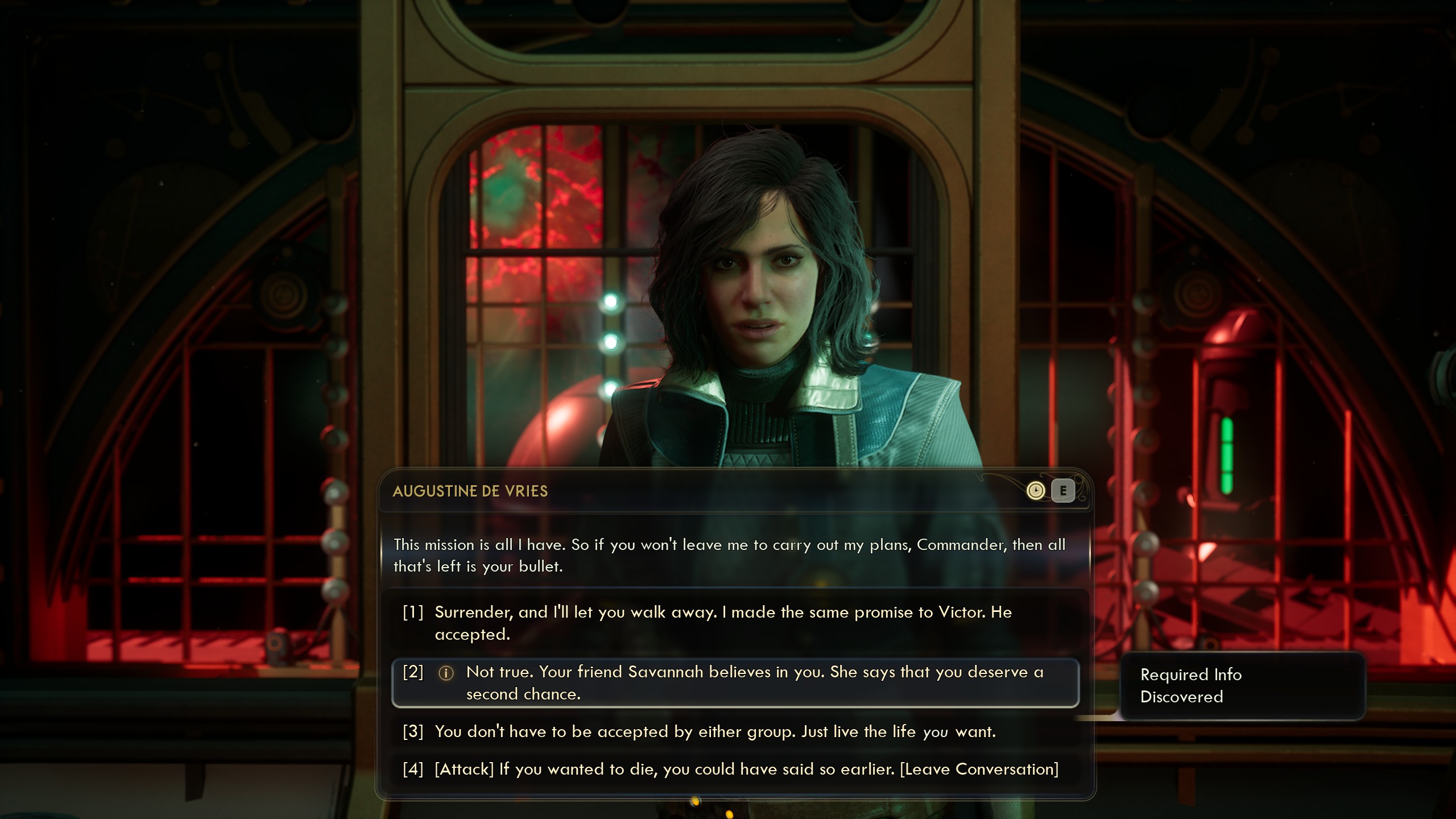 Outer Worlds De Vries choice - Mentioning Savannah