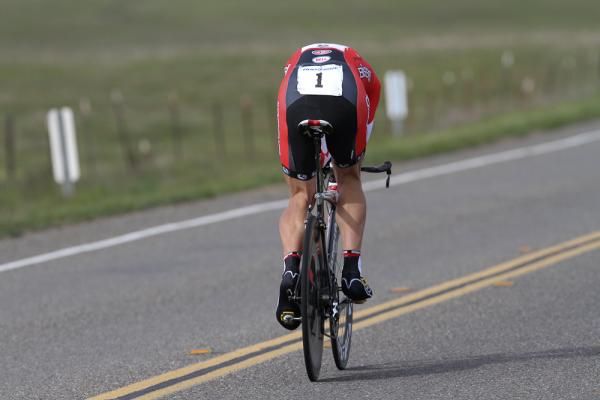 Defending Merco Cycling Classic champion Ben Jacques-Maynes gets aero on the smooth time trial course.