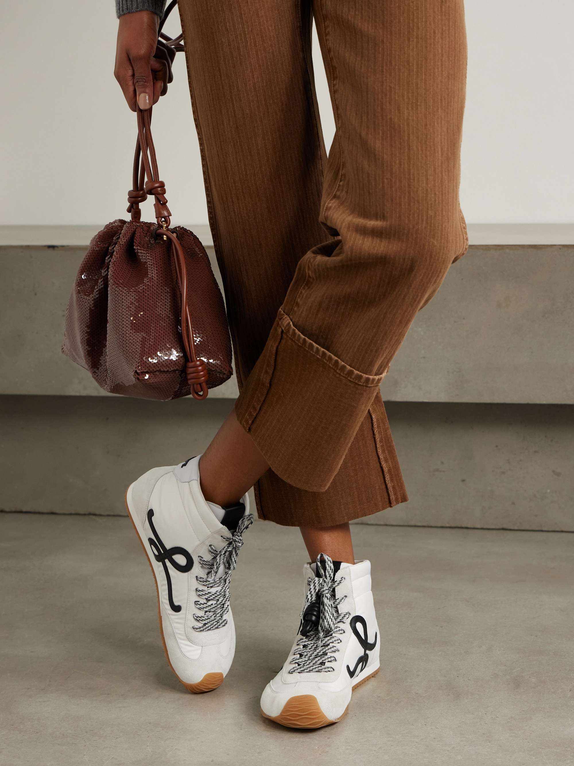 Ballet Runner 2.0 Leather-Trimmed Shell and Suede High-Top Sneakers