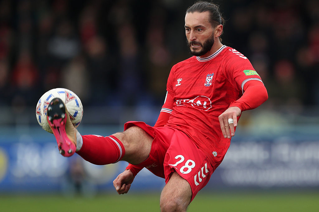 Oliver Banks of York City plays during the Enterprise National League match between Hartlepool United and York City at Victoria Park in Hartlepool, United Kingdom, on October 4, 2025.
