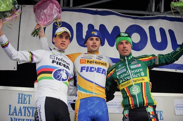 Elite men's podium (l-r): Zdenek Stybar, Rob Peeters and Sven Nys