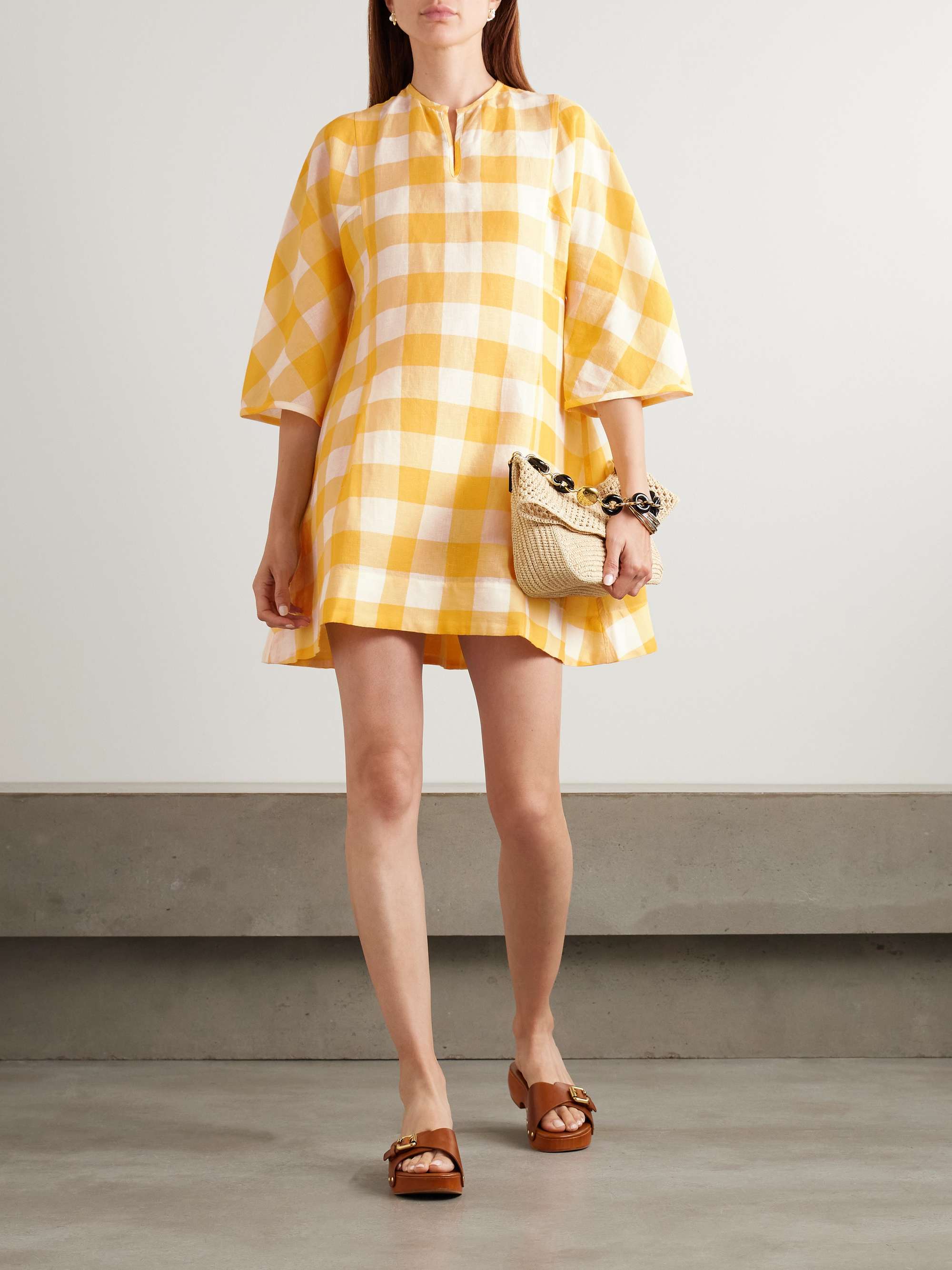 Rachel Gingham Linen and Cotton-Blend Mini Dress