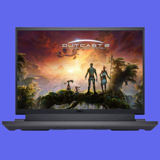 Dell G16 gaming laptop against blue background