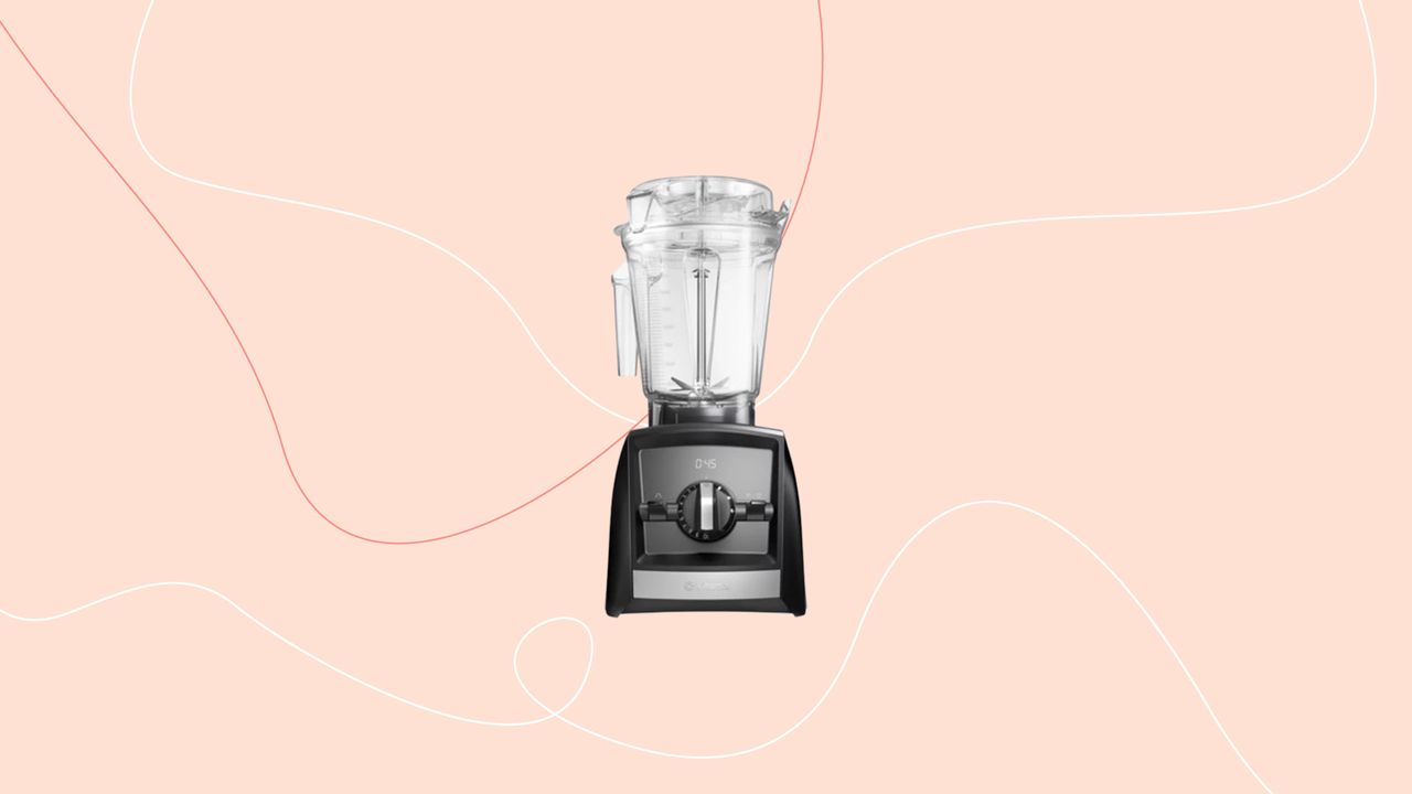 Vitamix blender superimposed on a pink background