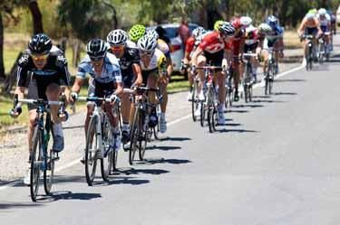 With 15km to go Michael Rogers leads the riders home.