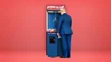 Illustration of Donald Trump selecting a VP candidate via claw machine game