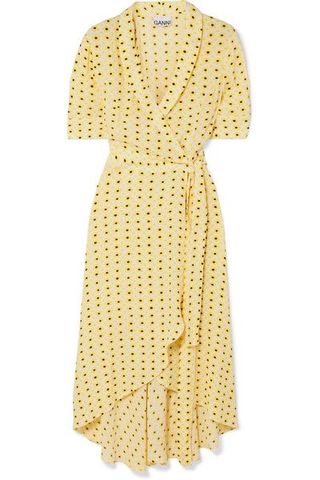 Clothing, Day dress, Dress, Yellow, Pattern, Polka dot, Sleeve, Design, Cover-up, Cocktail dress,