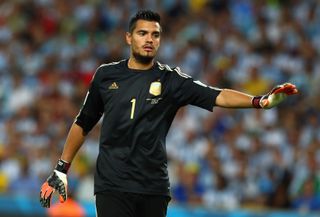 Sergio Romero in action for Argentina against Bosnia-Herzegovina at the 2014 World Cup.