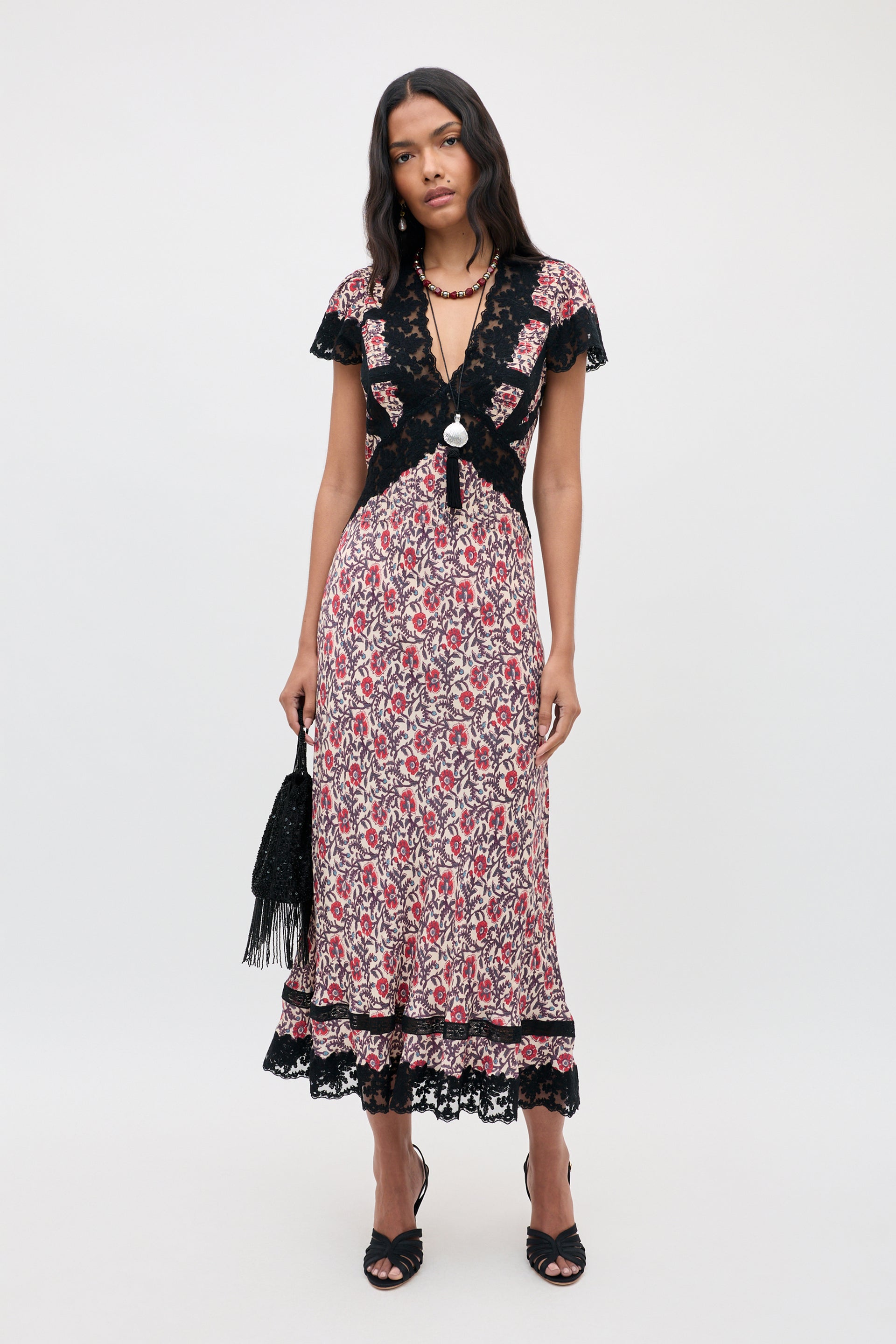 Martina Midi Dress in Pink Sarasa Rose Red