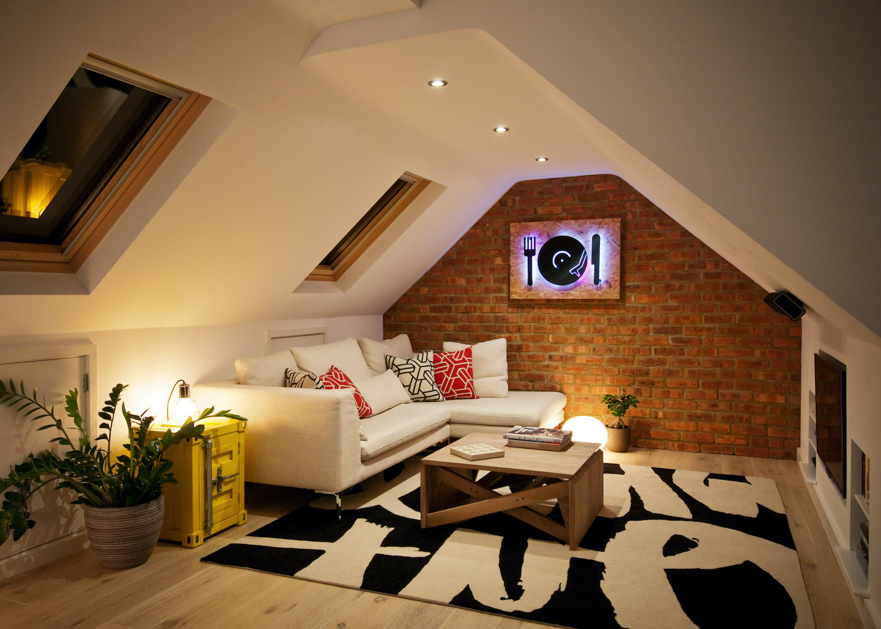 loft conversion with atmospheric lighting