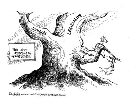 Political Cartoon U.S. Three branches of government Trump