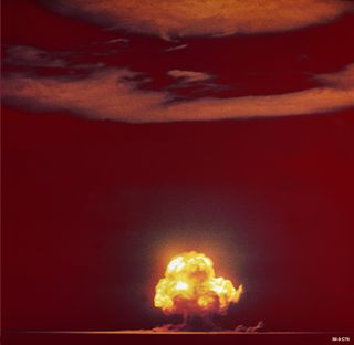 Jack Aeby's still photo is the only known well-exposed color photograph of the detonation of the Trinity nuclear test.
