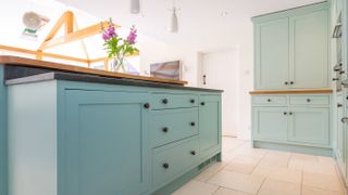 turquoise shaker kitchen from used kitchen exchange