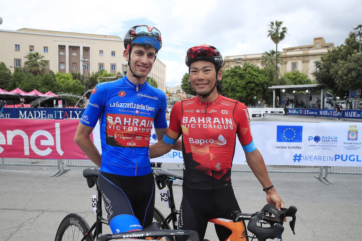 Giro dItalia 2021 104th Edition 8th stage Foggia Guardia Sanframondi 170 km 15052021 Gino Mader SUI Bahrain Victorious Yukiya Arashiro JPN Bahrain Victorious photo Luca BettiniBettiniPhoto2021