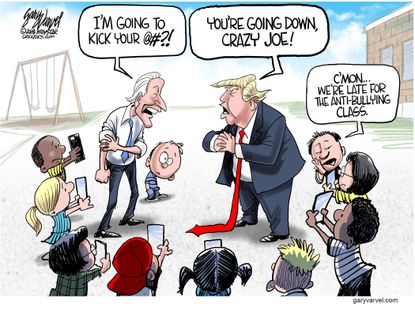 Political cartoon U.S. Joe Biden Trump twitter fight playground bullying