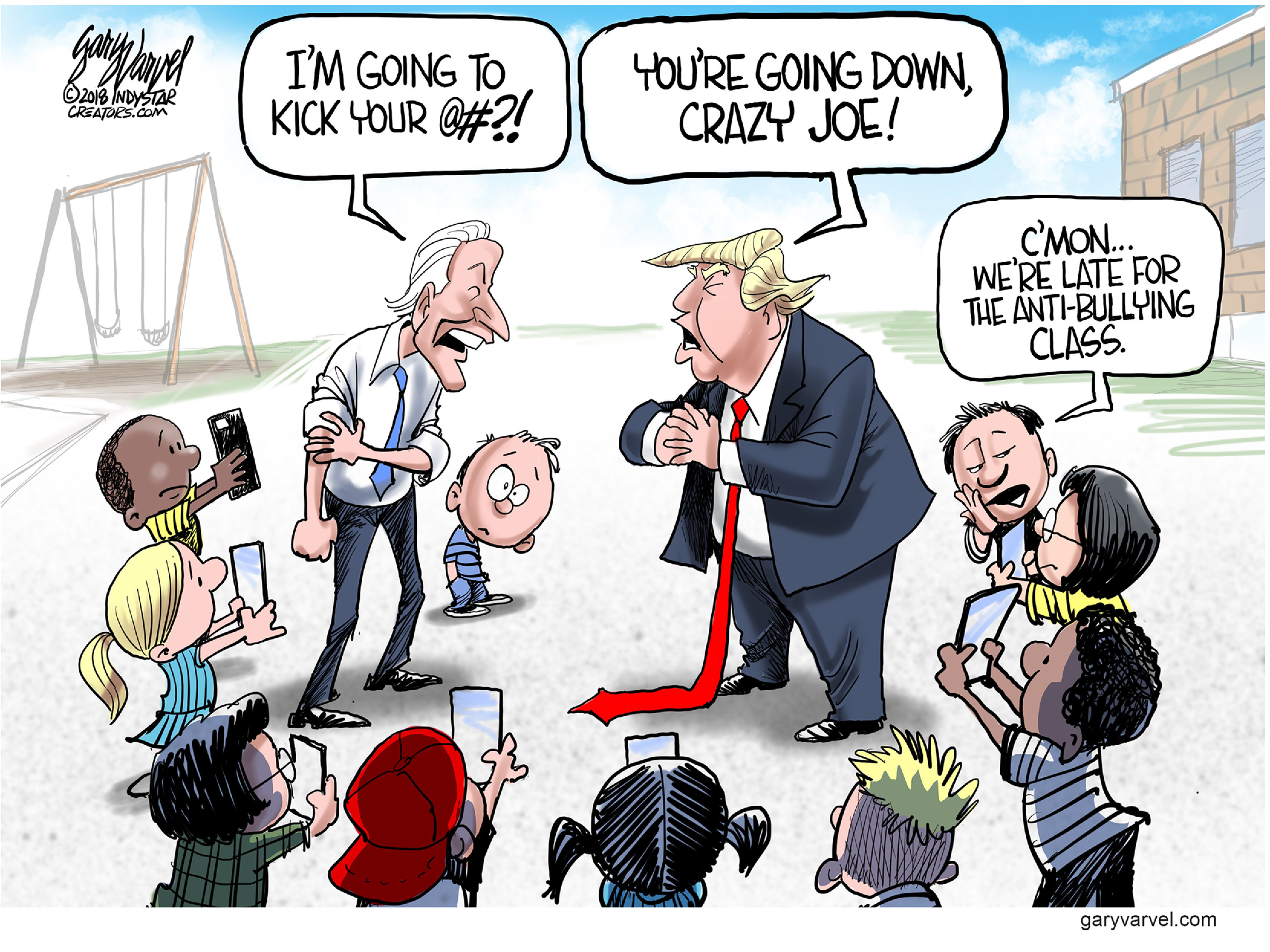 Political cartoon U.S. Joe Biden Trump twitter fight playground