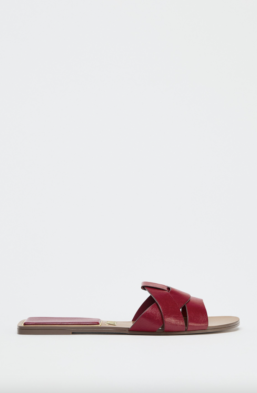ZARA, Flat Crossed Leather Sandals