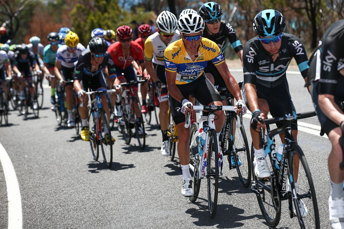 Sebastian Henao looking after Peter Kennaugh (Team Sky)