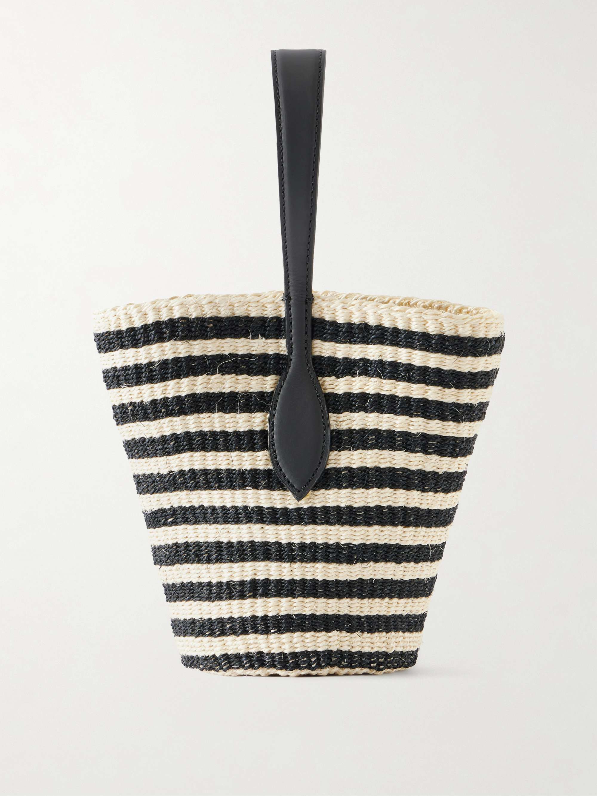 Sprout Leather-Trimmed Striped Sisal Shoulder Bag