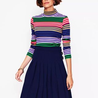 Boden Anna Stripe Ribbed Roll Neck Top, Multi