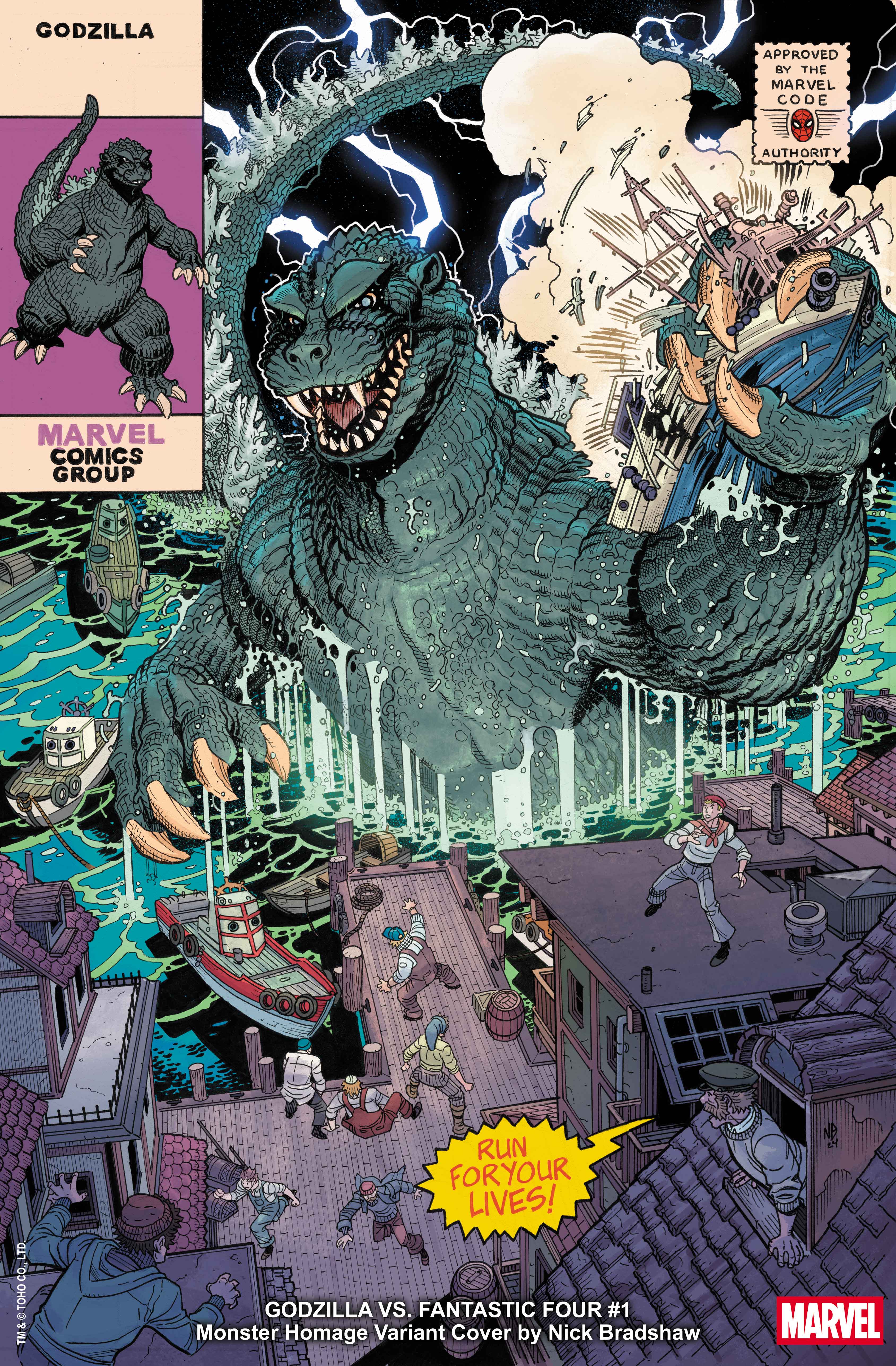 Portadas de Godzilla y Los Cuatro Fantásticos #1.