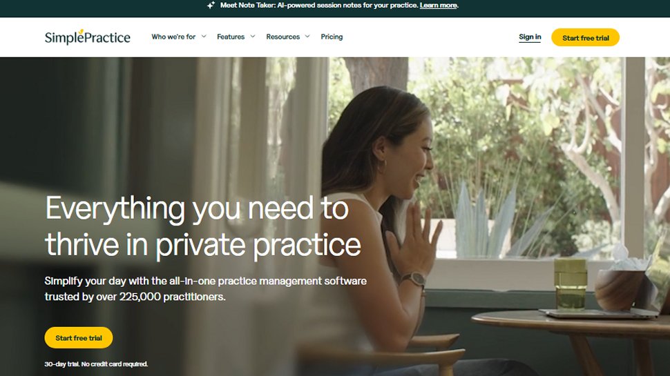 Website screenshot of SimplePractice (October, 2025)