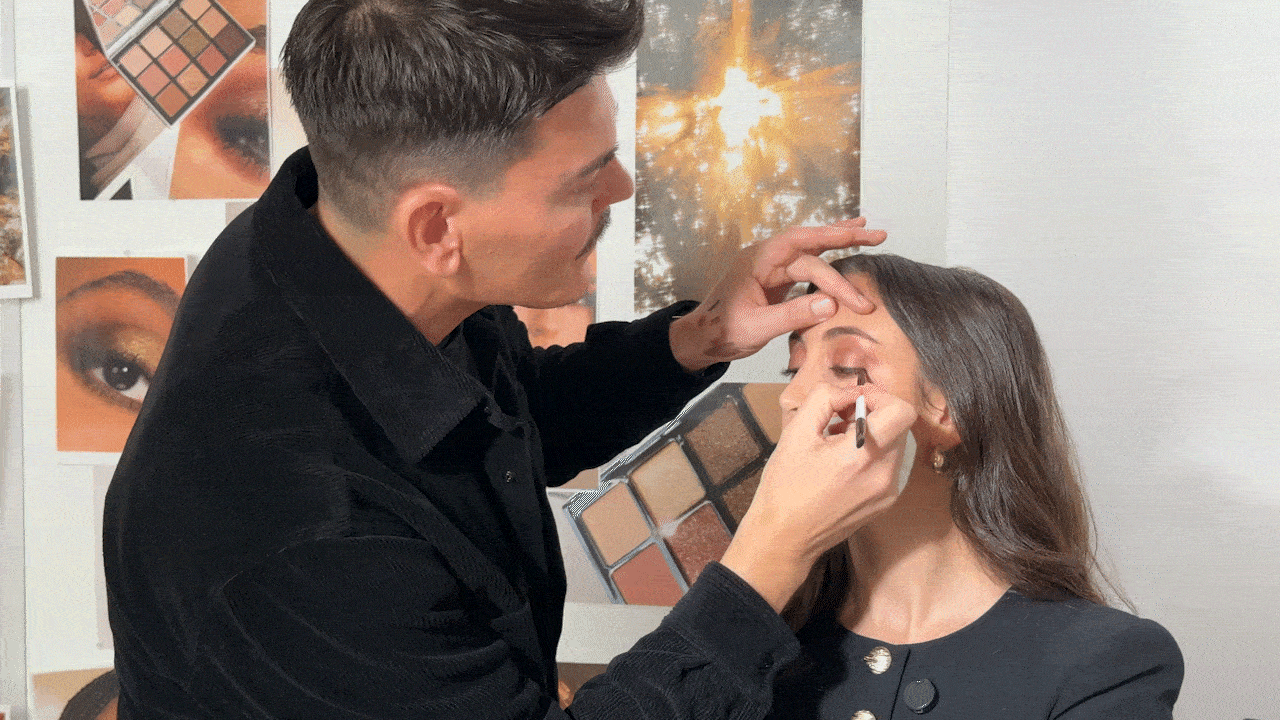 A gif of Alyssa Brascia getting her makeup done by Mario Dedivanovic.