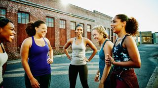 Group of women exercising in the heatwave outside