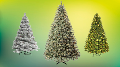 A collage of faux christmas trees
