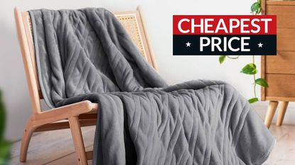 The Cosi Home Luxury Heated Throw draped over a chair with a T3 cheapest price badge