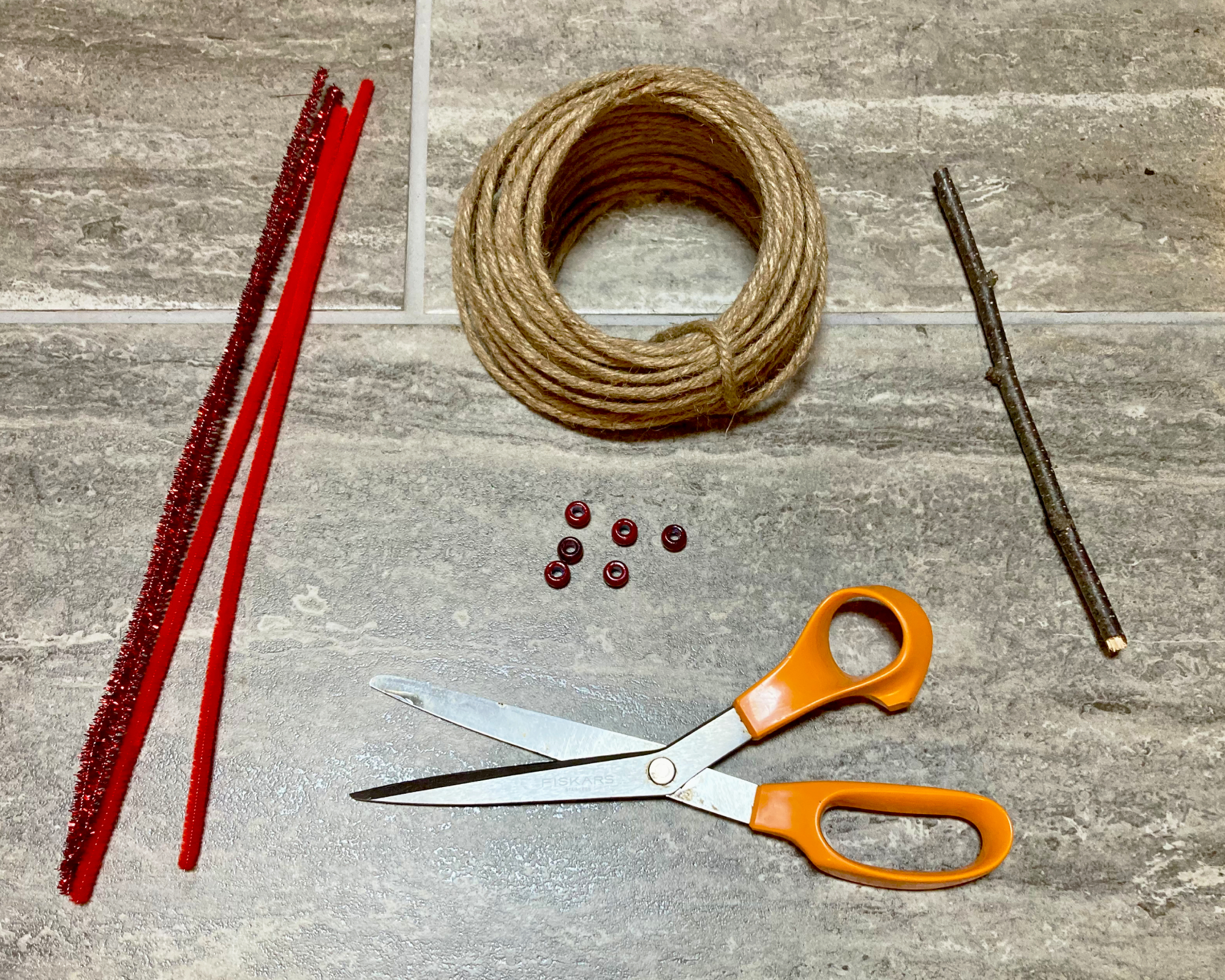 Supplies for DIY hummingbird swing