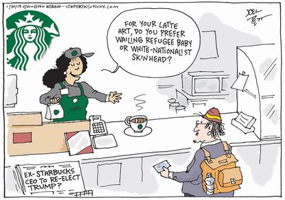 Political Cartoon U.S. Howard Schultz Starbucks Latte Art