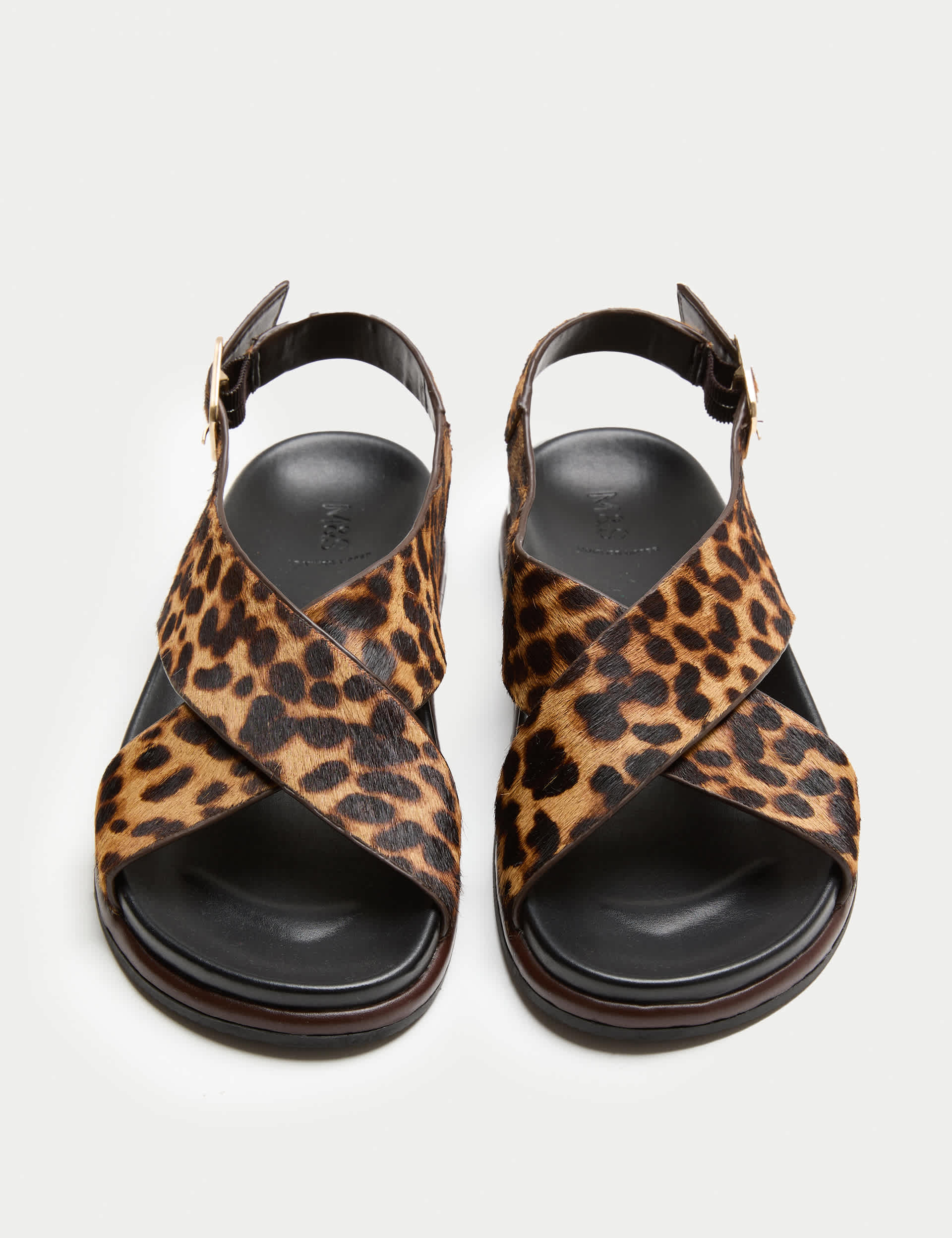 Suede Animal Print Buckle Flat Sandals
