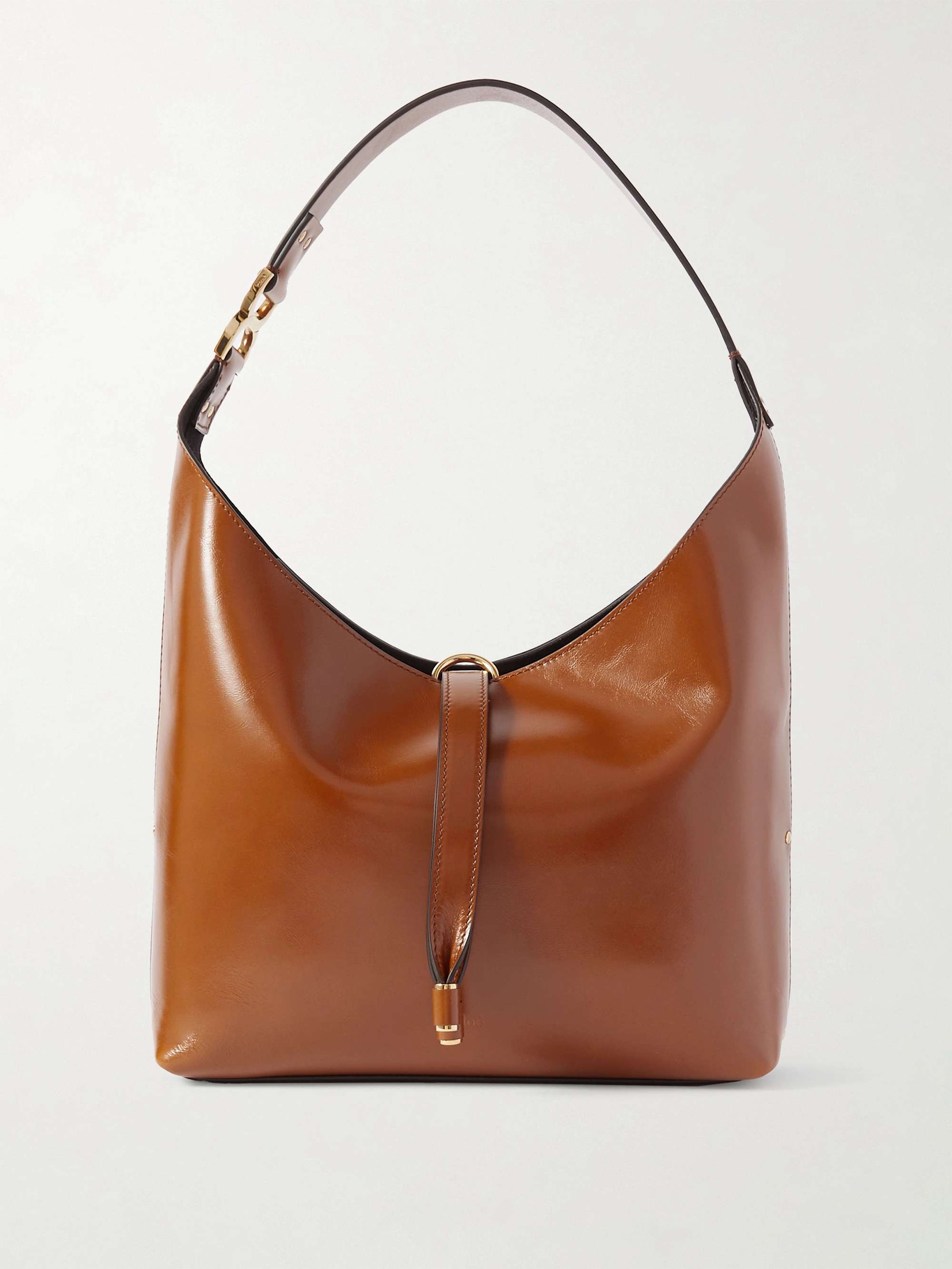 Marcie Embellished Glossed Textured-Leather Shoulder Bag