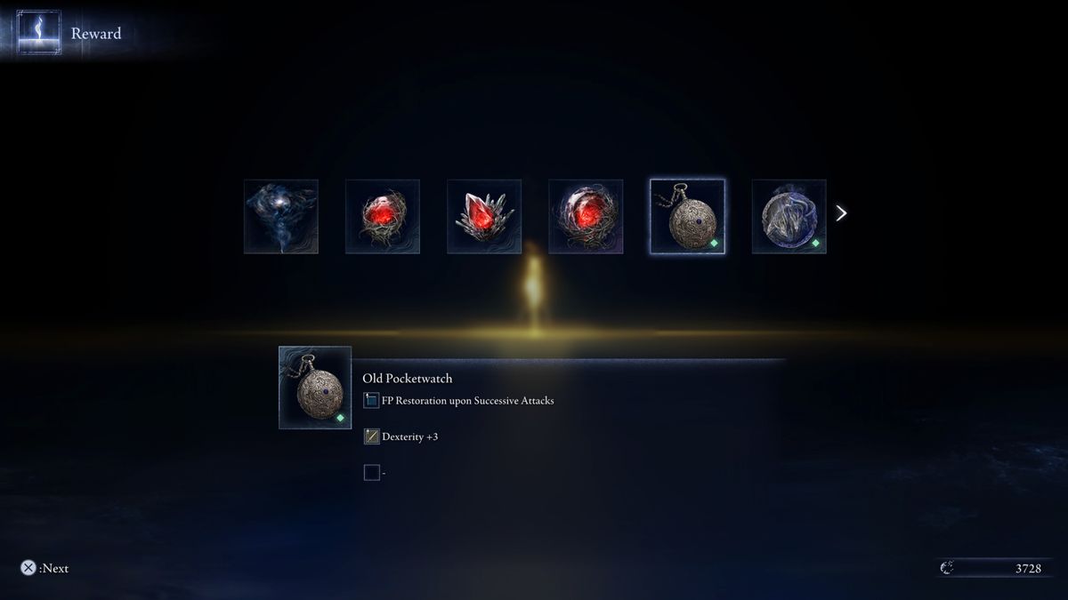 Elden Ring Nightreign unlock Duchess: The Old Pocketwatch item in the rewards overview screen after completion of the Tricephalos expedition.