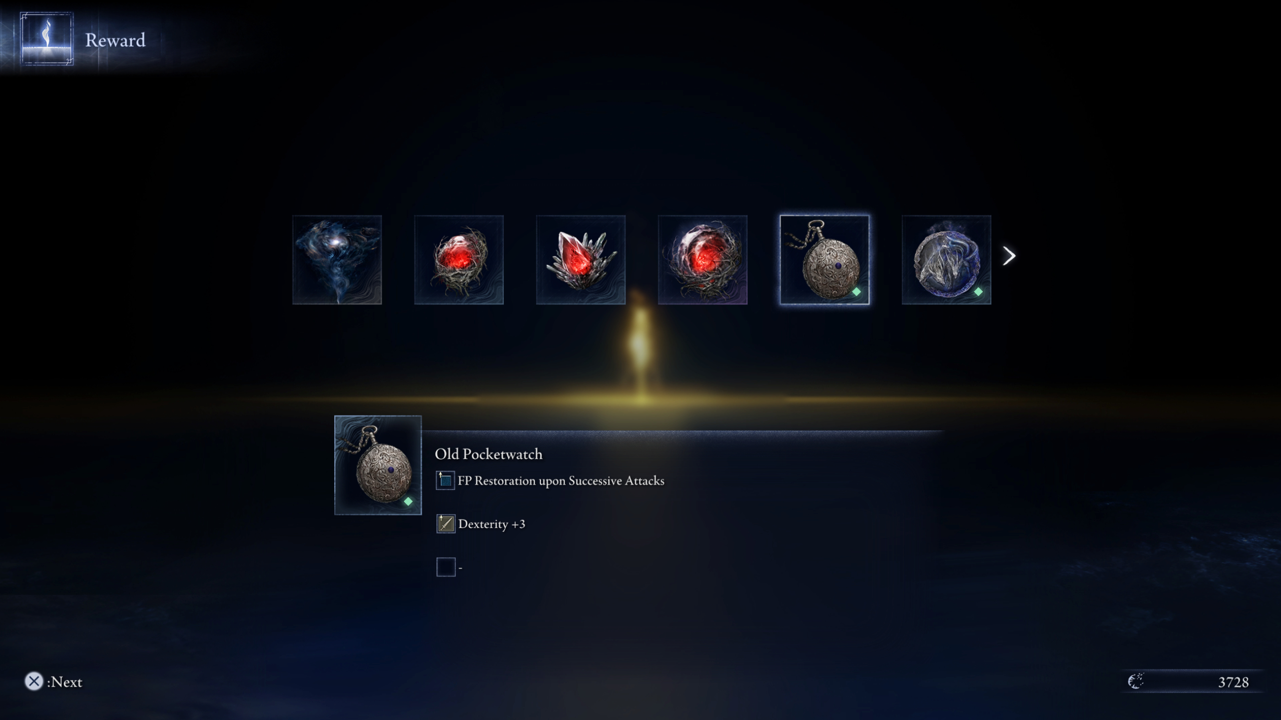 Elden Ring Nightreign unlock Duchess: The Old Pocketwatch item in the rewards overview screen after completion of the Tricephalos expedition.