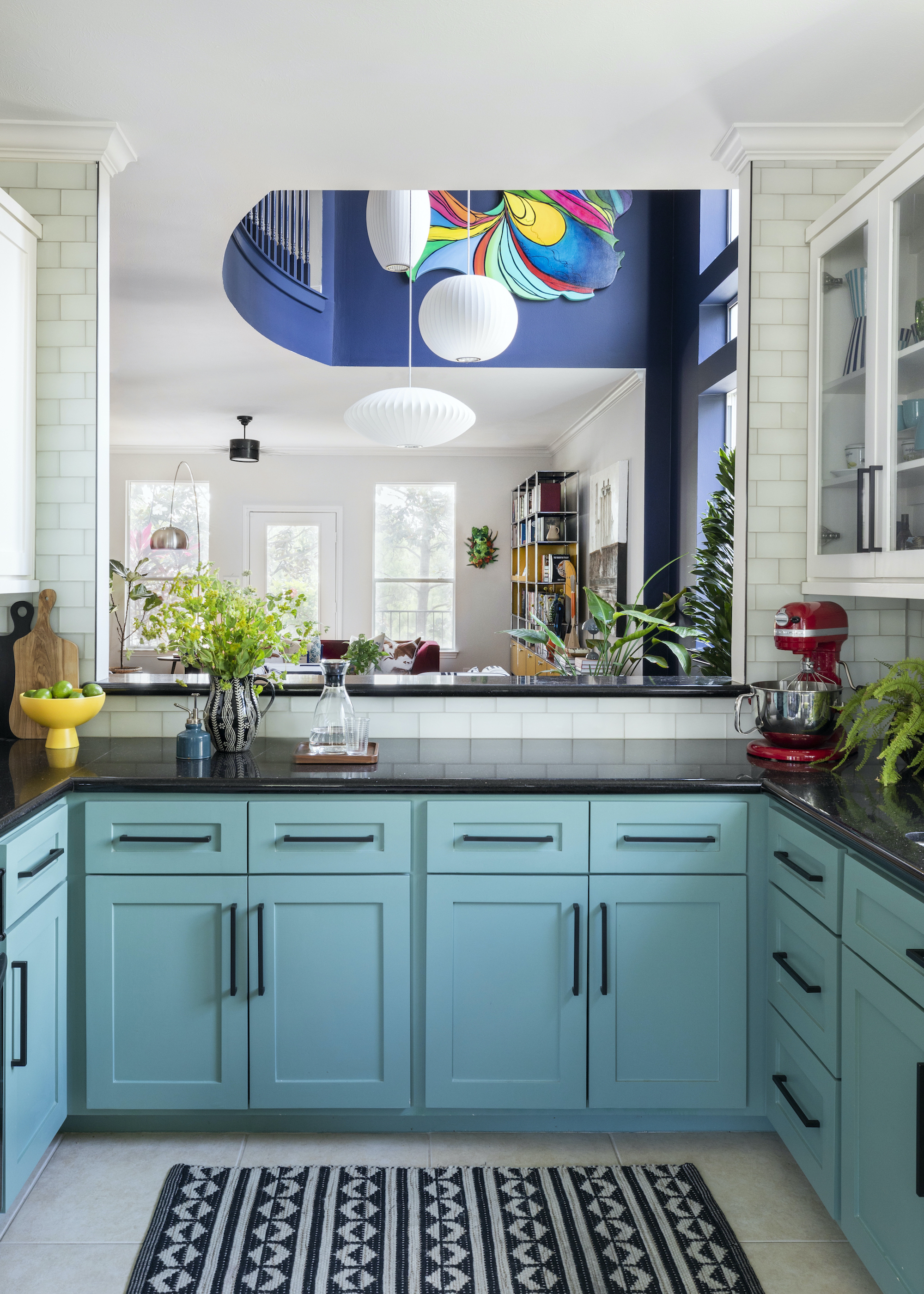 kitchen with blue cabinets