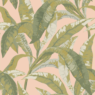 pink and green banana leaf peel and stick wallpaper