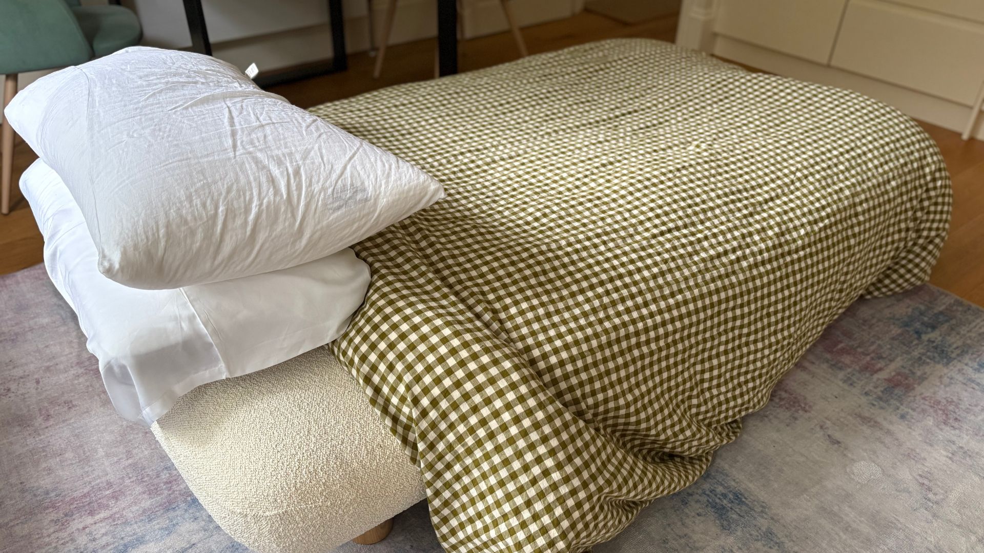 Next Casual Boucle Oyster Natural Otis Sofa Bed made up
