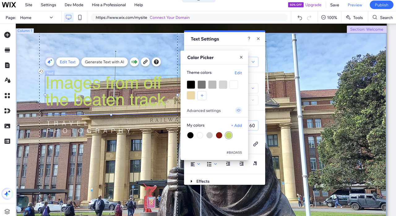 Tweaking text in Wix editor