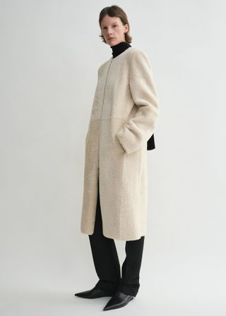 Zipped Teddy Shearling Coat Cream