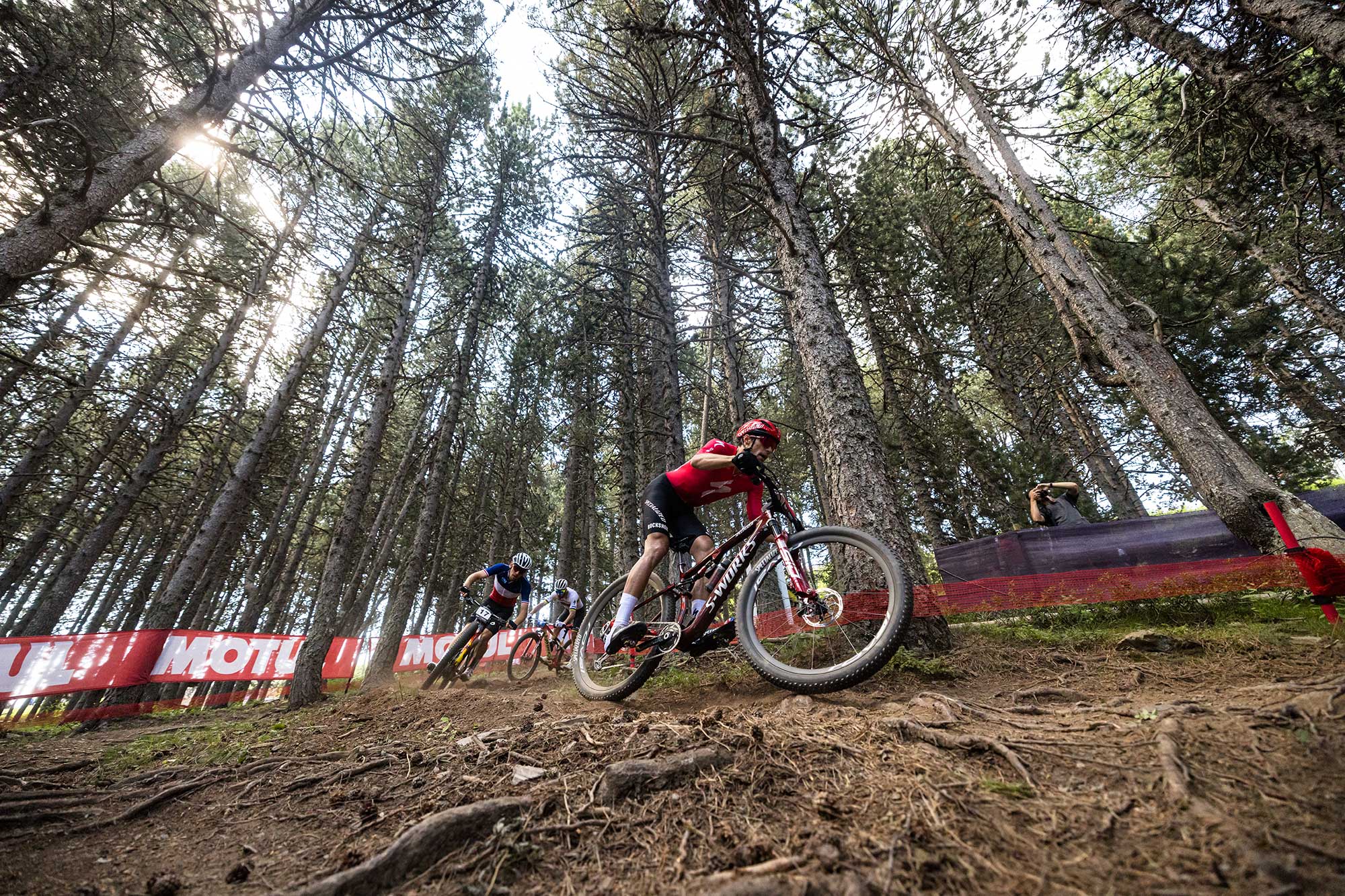 ANDORRA LA VELLA, ANDORRA - JULY 11: Christopher Blevins of United States competes in the UCI Mountain Bike World Cup Nove Mesto Cross Country XCC Men Elite in Andorra 11, 2025 in Andorra la Vella, Andorra. (Photo by Piotr Staron/Getty Images)