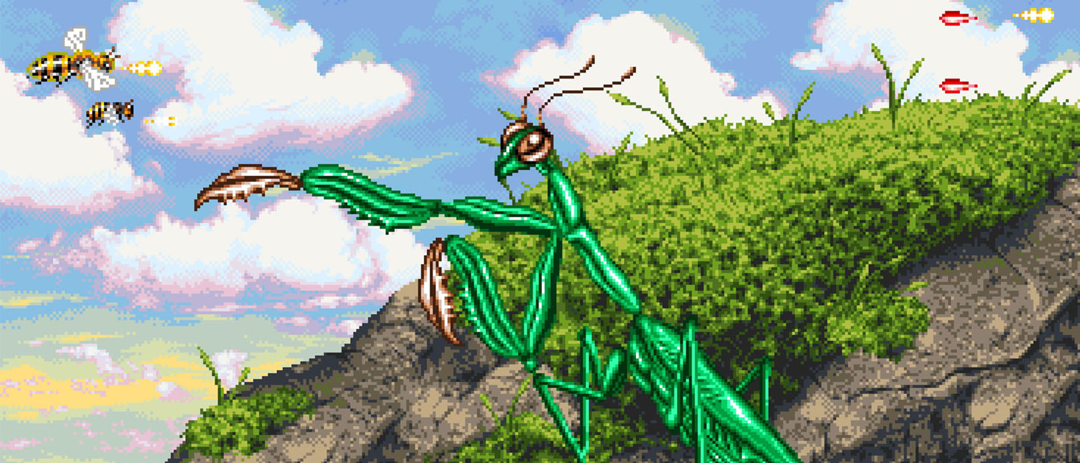An insect in a retro shooting game