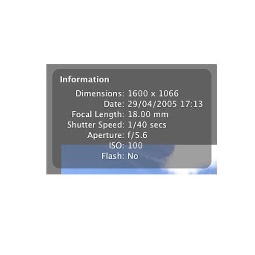 PhotoComplete image: The information window is a handy way to get key info on the picture.